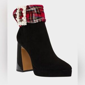 Betsey Johnson Idris Plaid Pearl Buckle Zip Booties Size 8